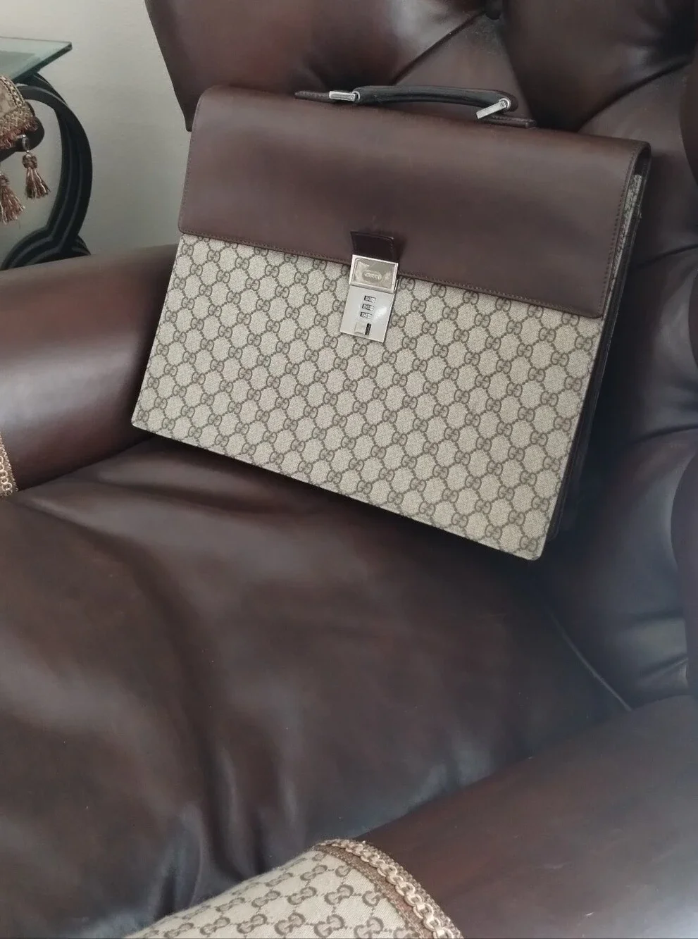 Classic Brown and Beige Monogram Briefcase - Luxury Designer Style